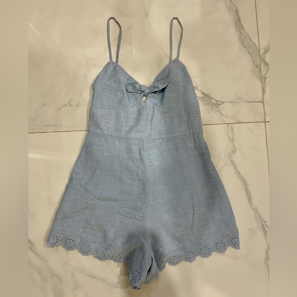 ZARA Blue Embroidered Spaghetti Straps Romper